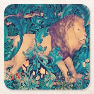 Lion in The Forest, William Morris Square Paper Coaster