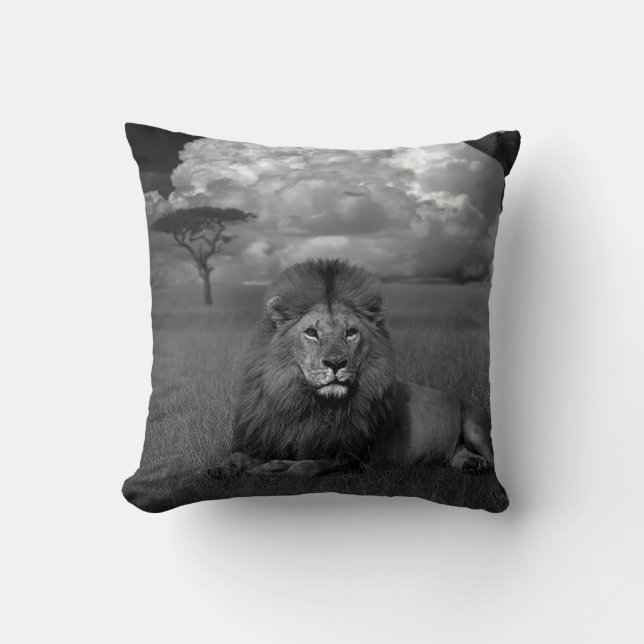 Lion in the Grass Throw Pillow (Front)