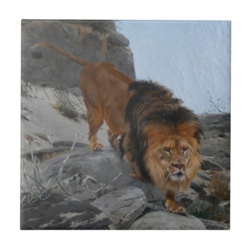 Lion in the Mountains by Richard Friese Ceramic Tile
