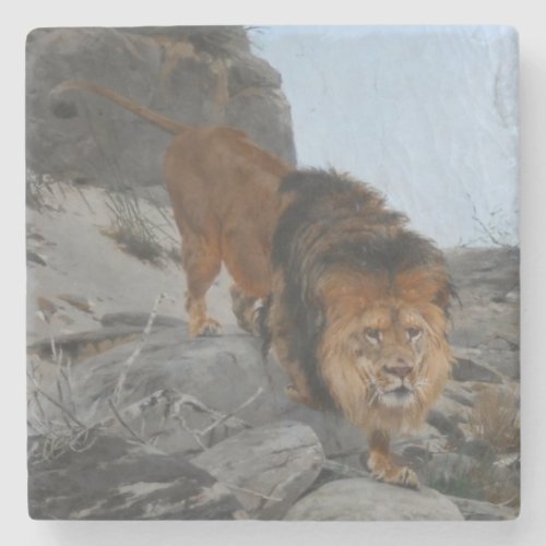 Lion in the Mountains by Richard Friese Stone Coaster