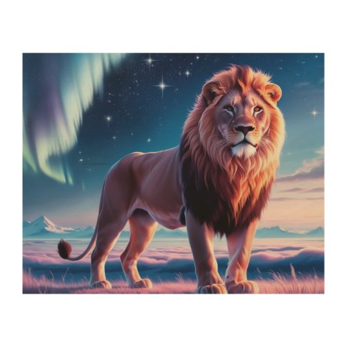Lion In The Night Sky Wood Wall Art
