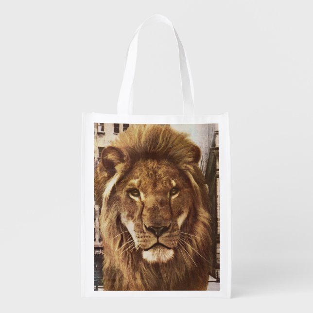 lion in town reusable grocery bag (Front)