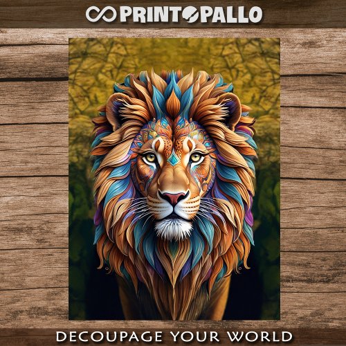 Lion in whirl style for Decoupage  Tissue Paper