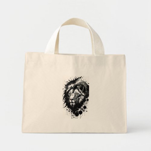 lion ink drawing art mini tote bag