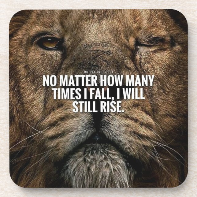 Lion Inspiration - Fall and Rise - Motivational Beverage Coaster (Front)