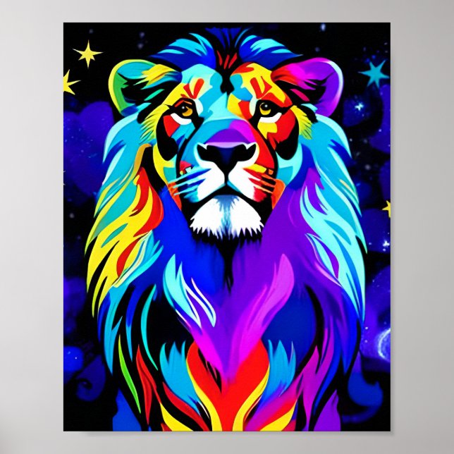 Lion - Inspirational Colorful Pop Art Poster (Front)