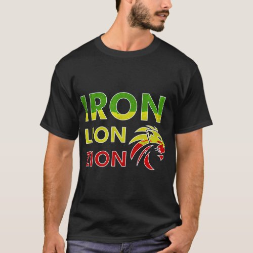 Lion Iron Rasta Zion Jamaica Rastafarian T_Shirt
