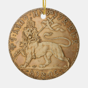 Lion Judah Haile Selassie I Jah Rastafari HIM Ceramic Ornament
