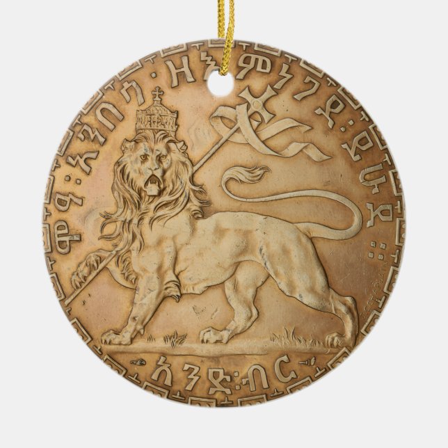 Lion Judah Haile Selassie I Jah Rastafari HIM  Ceramic Ornament (Front)