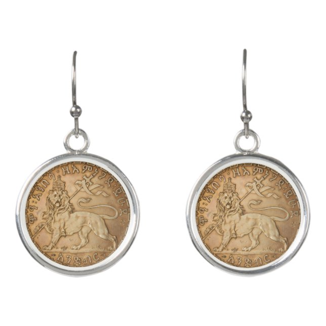 Lion Judah Haile Selassie I Jah Rastafari HIM  Earrings (Front)