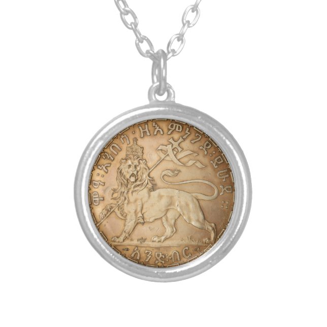 Lion Judah Haile Selassie I Jah Rastafari HIM  Silver Plated Necklace (Front)