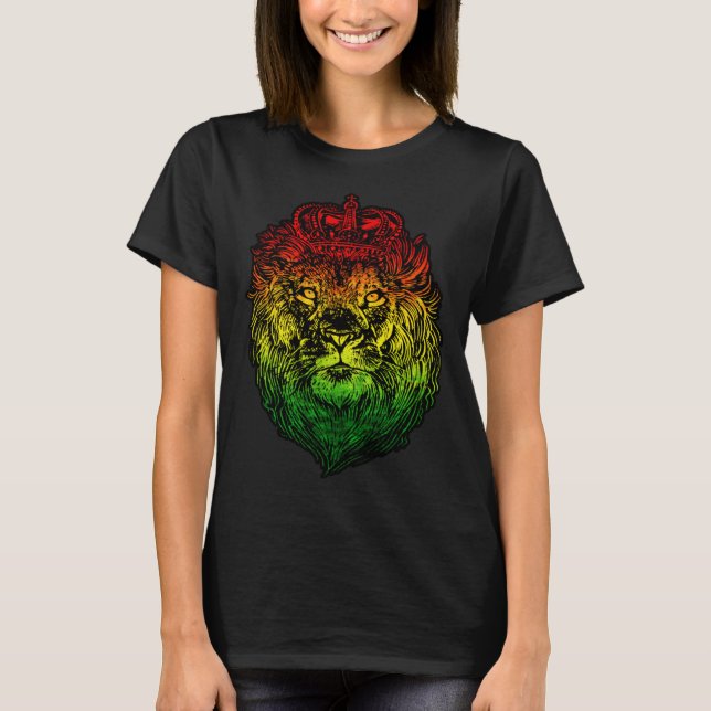 Lion Judah Rastafarian Ethiopian Lion  Reggaeton P T-Shirt (Front)