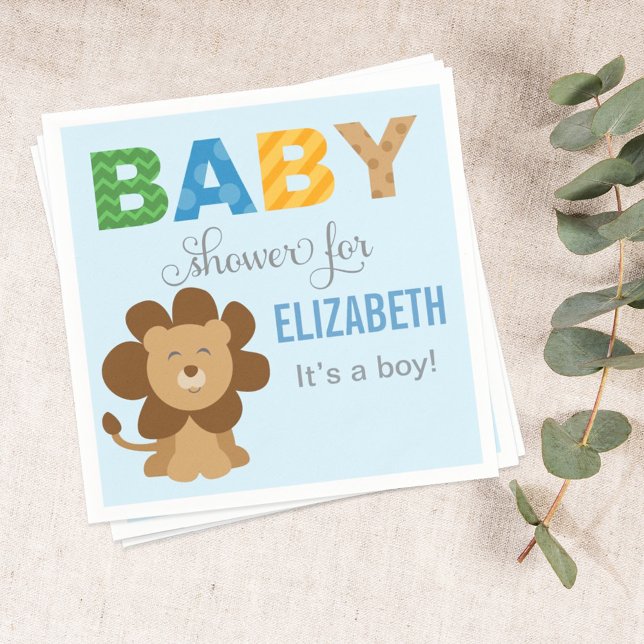 Lion Jungle Animal Baby Boy Shower Blue Paper Napkins (Creator Uploaded)