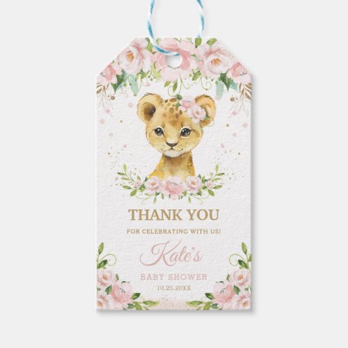 Lion Jungle Animals Blush Floral Girl Baby Shower Gift Tags