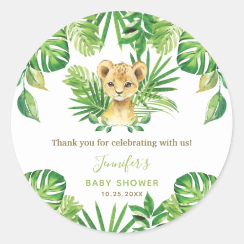 Lion Jungle Animals Greenery Neutral Baby Shower Classic Round Sticker