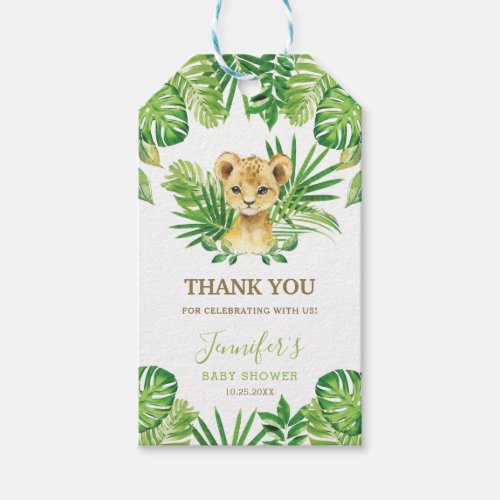 Lion Jungle Animals Greenery Neutral Baby Shower Gift Tags