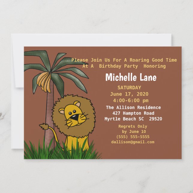 Lion Jungle Birthday Party Invitations (Front)