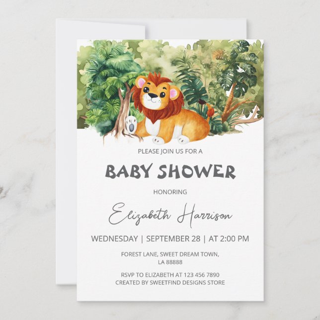 Lion Jungle Boy Baby Shower Invitation (Front)