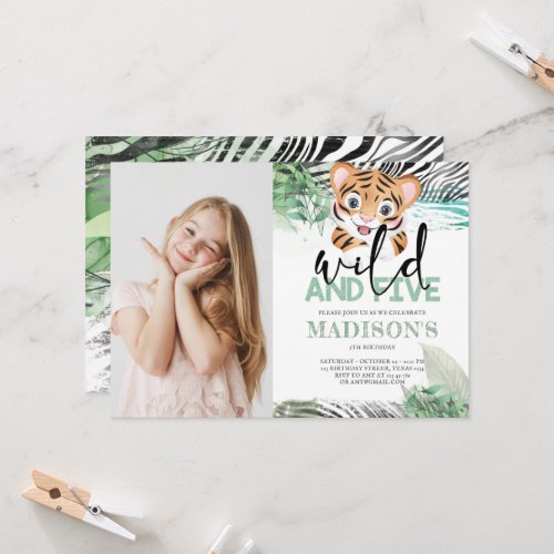 Lion Jungle Cute 5th Birthday Photo Invitation