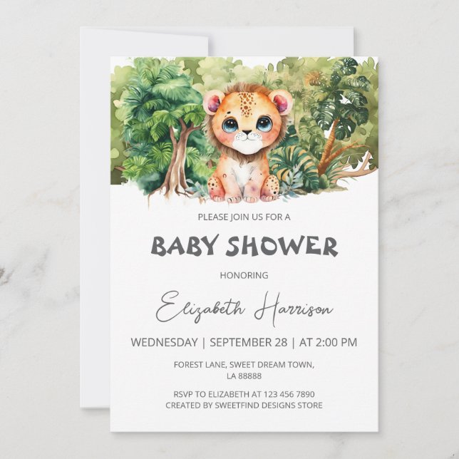 Lion Jungle King Boy Baby Shower Invitation (Front)