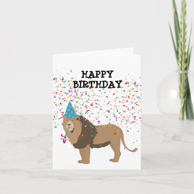 Lion Jungle Partying Animals Birthday Party Card (Front)