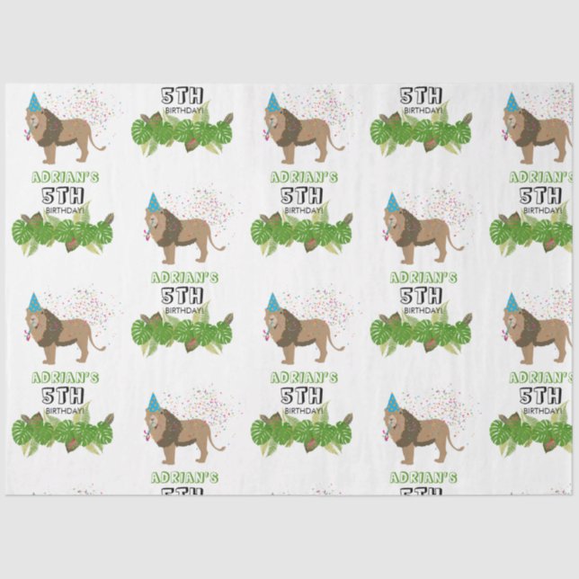 Lion Jungle Partying Animals Birthday Party Custom Tissue Paper (Front)