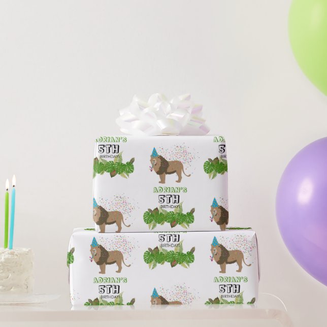 Lion Jungle Partying Animals Birthday Party Custom Wrapping Paper (Party Gifts)