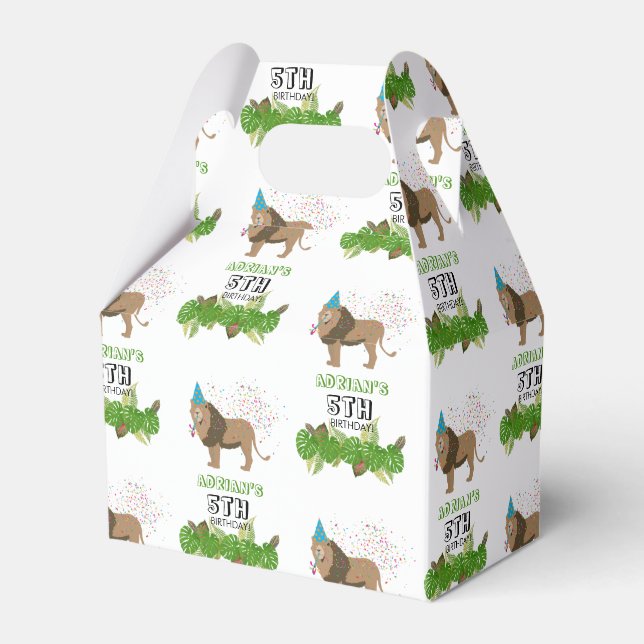 Lion Jungle Partying Animals Birthday Party Favor Boxes (Front Side)
