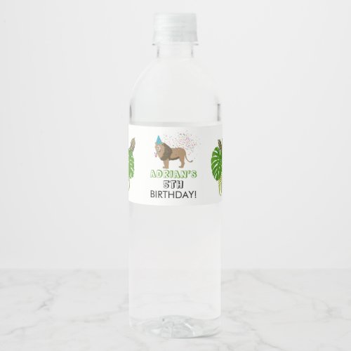 Lion Jungle Partying Animals Birthday Party  Water Bottle Label