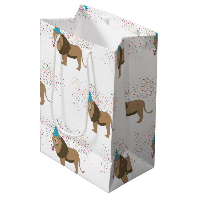 Lion Jungle Partying Animals Having a Party Medium Gift Bag (Front Angled)