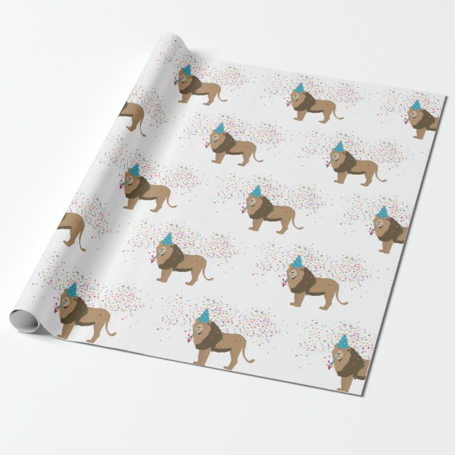 Lion Jungle Partying Animals Having a Party   Wrapping Paper (Unrolled)