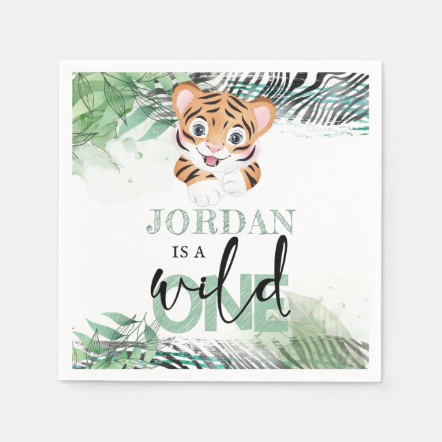 Lion Jungle Personalized First Birthday Napkins (Front)