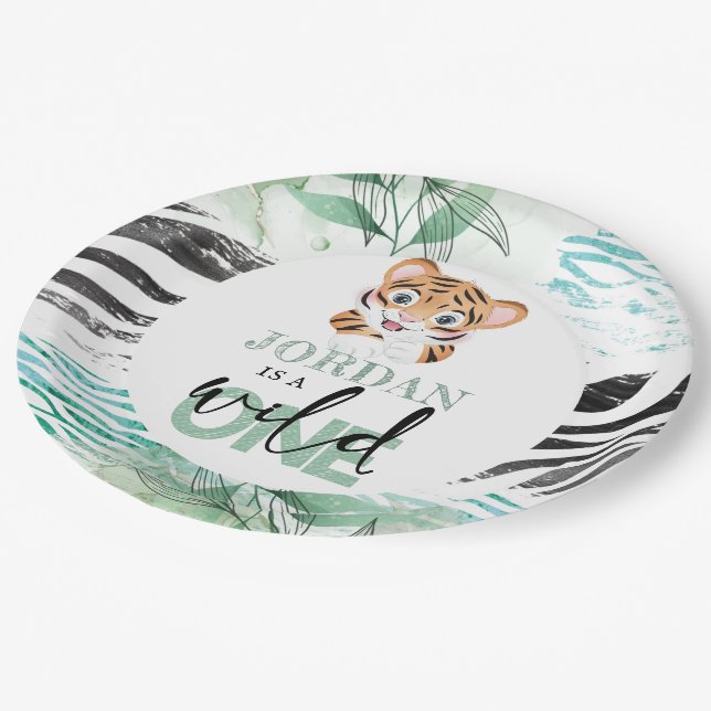 Lion Jungle Personalized First Birthday Paper Plates (Angled)