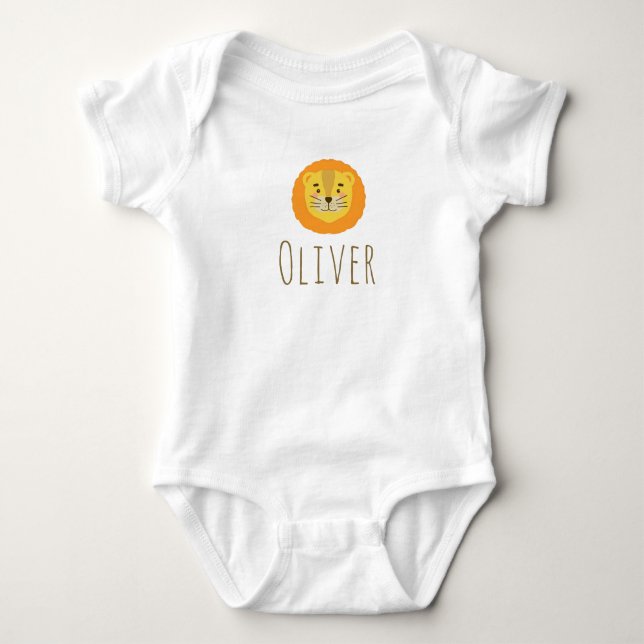 Lion Jungle Safari Animal | Custom Name Baby Bodysuit (Front)