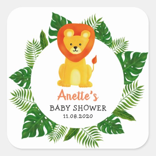 Lion Jungle Safari Animal  Forest Baby Shower Square Sticker