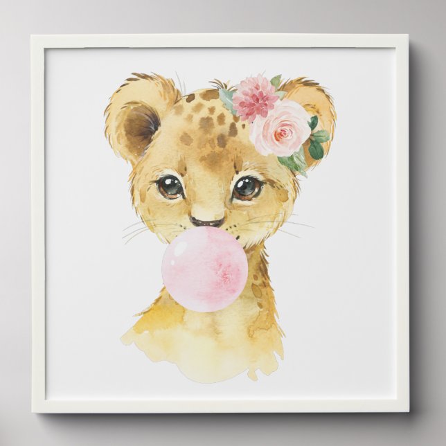 Lion, Jungle Safari, Pink Bubble Gum, Girl Nursery Peel And Stick Photo Tile (Front Set)