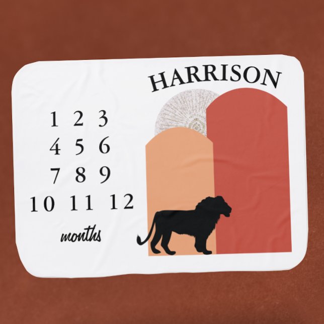 Lion Jungle Safari Terracotta Boys Milestone  Baby Blanket (Creator Uploaded)