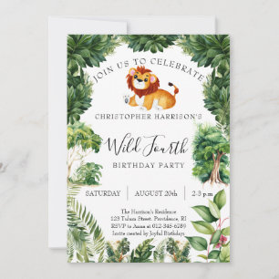 Lion Jungle Wild 4th Birthday Invitation