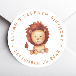 Lion Kid Birthday Party Cute Safari Watercolor Classic Round Sticker
