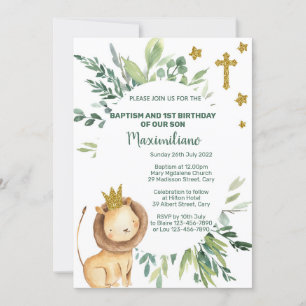 Lion King 1st birthday baptism invitation. Invitation