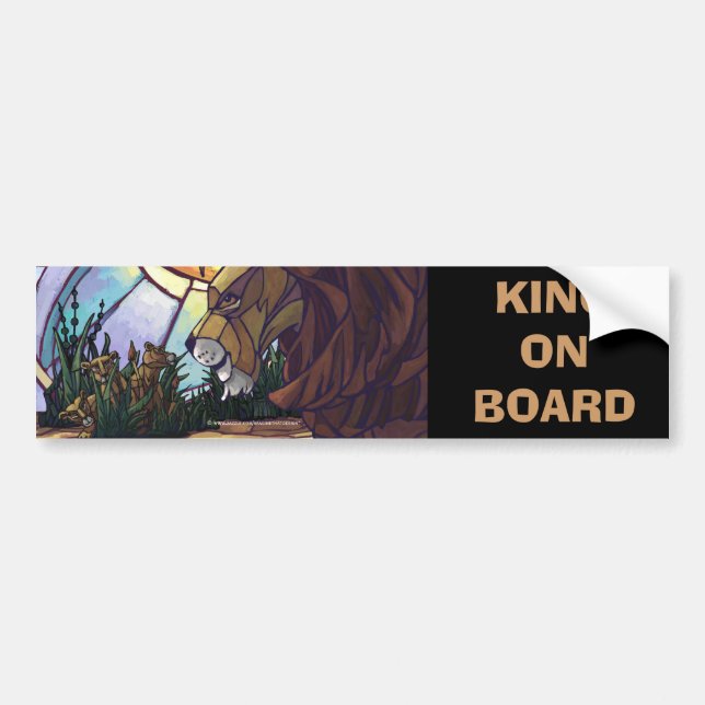 Lion King and Cubs, King on Board Bumper Sticker (Front)