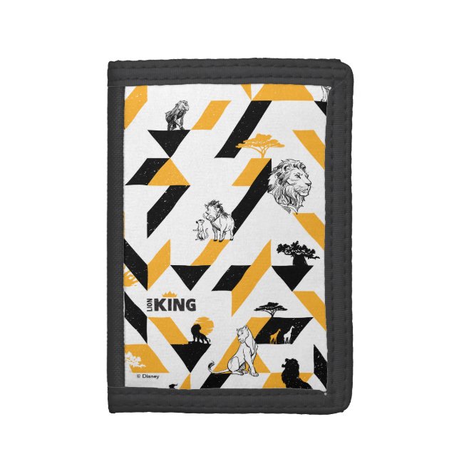 Lion King | Black & Gold Geometric Pattern Trifold Wallet (Front Vertical)