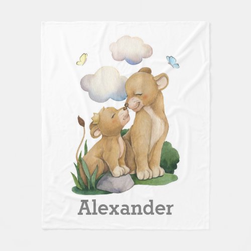 Lion King Cute baby lion with mom Fleece Blanket