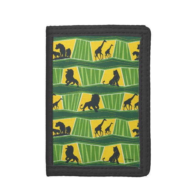 Lion King | Green & Gold Animal Pattern Trifold Wallet (Front Vertical)