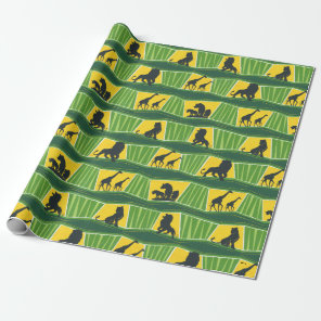 Lion King | Green & Gold Animal Pattern Wrapping Paper