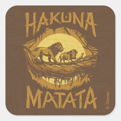 Lion King  Hakuna Matata Woodcut Design Square Sticker