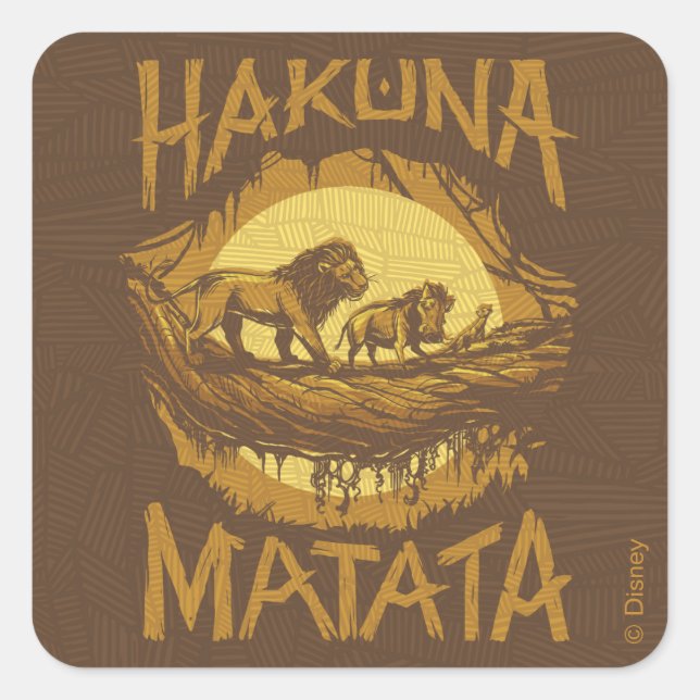 Lion King | "Hakuna Matata" Woodcut Design Square Sticker (Front)