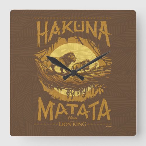Lion King  Hakuna Matata Woodcut Design Square Wall Clock