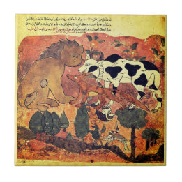 Lion King Ox Indian Renaissance Fable Ceramic Tile