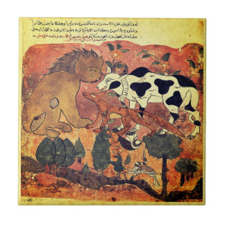 Lion King Ox Indian Renaissance Fable Ceramic Tile